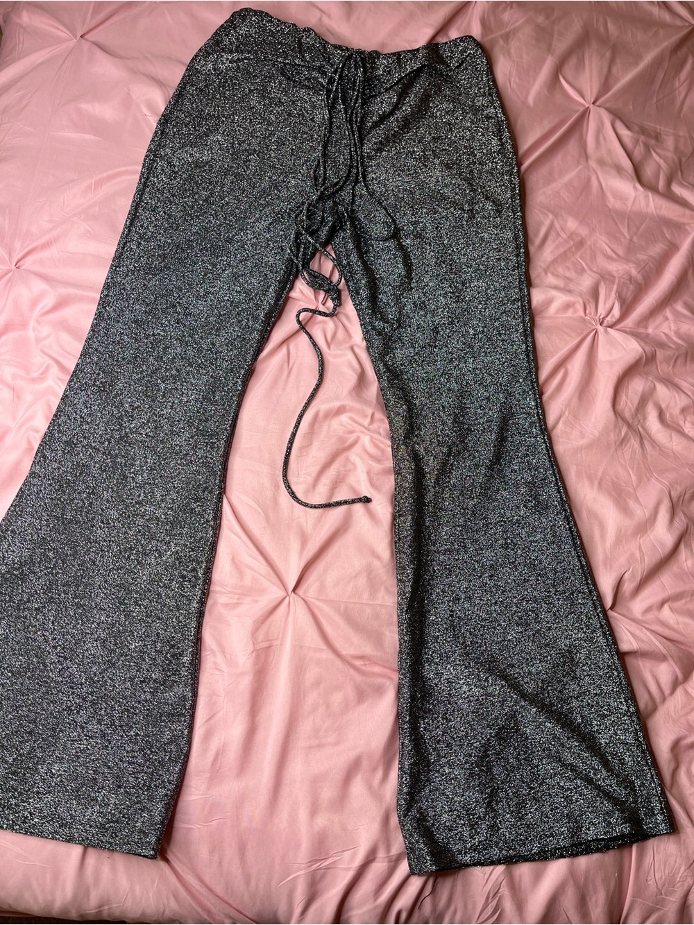wild fable Metallic Silver-Black Flare Drawstring Pants